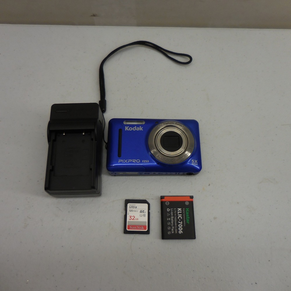 Kodak PIXPRO FZ53 Digital Camera Blue 16.1MP 5x Zoom Bundle with 32GB SD Card